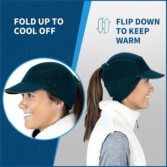 Women\'s Heather Teal Trailblazer Reflective Fleece Ponytail Hole Winter Hats